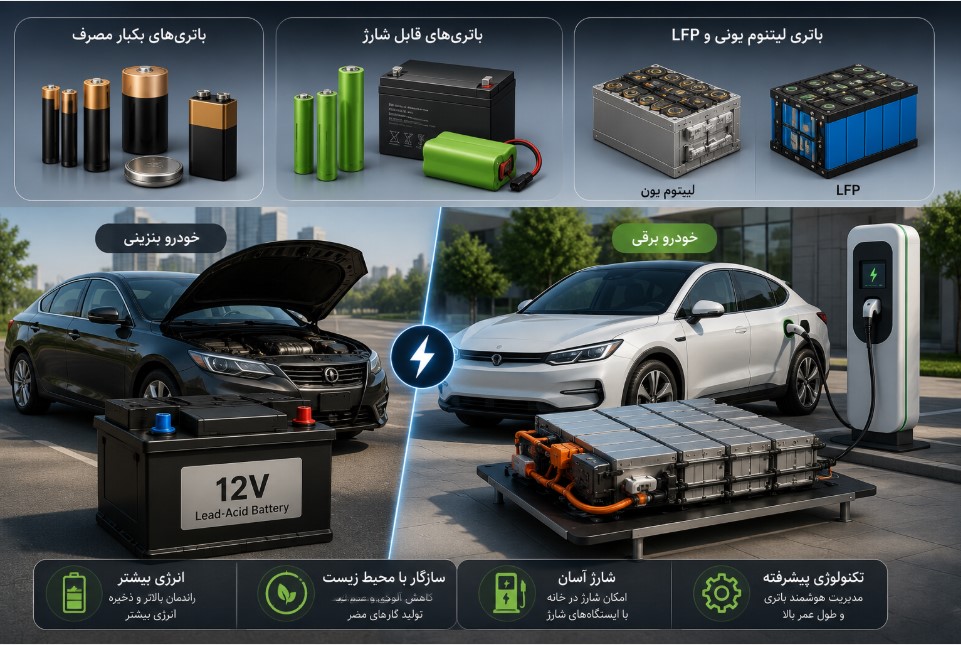 اینفوگرافیک باتریها و خودروهای برقی